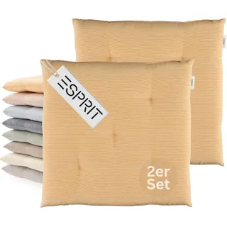 Esprit 2er Set Sitzkissen Stuhl 40x40cm Gelb - Bequeme Stuhlkissen für Esszimmer & Küche - waschbar bis 30°C - Öko-Tex - Sitzauflage für Gartenmöbel, Sitzpolster, Bank, Bürostuhl & Boden