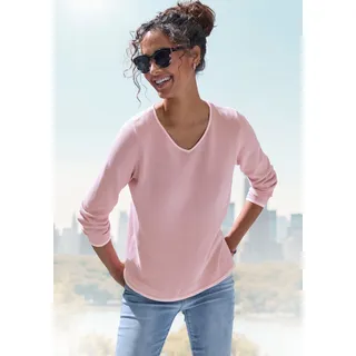 V-Ausschnitt-Pullover VIVANCE, Damen, Gr. 32/34, rosa (mauve, rosé), Feinstrick, Obermaterial: 55% Baumwolle, 45% Viskose, unifarben mit Farbeinsatz, figurumspielend hüftlang, V-Ausschnitt, kontrastfarben, Pullover V-Ausschnitt-Pullover, mit Kontrastkanten, casual, Topseller