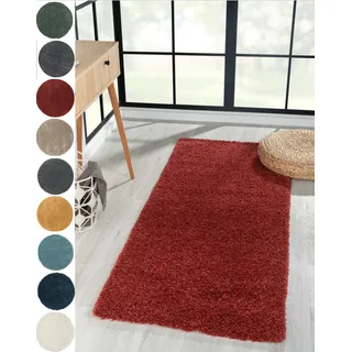 Myflair Hochflor-Läufer "My Shaggy", rot (weinrot), B:80cm H:37mm L:200cm, Polypropylen (PP), MYFLAIR MÖBEL & ACCESSOIRES, Teppiche, Shaggy, Uni Farben, leicht glänzend, Microfaser, extra flauschig