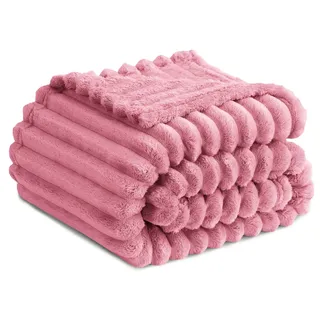 RUIKASI Kuscheldecke Flauschig Decke Rosa - 150x200cm Fleecedecke Sofadecke Couchdecke für Wohnzimmer Deko Tagesdecke Blanket, Weiche Wolldecke Warme Korddecke als Wohn- & Kuscheldecken