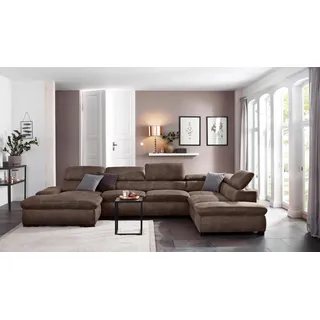 Home Affaire Wohnlandschaft »Alberto U-Form« mit Kopfteilverstellung, wahlweise mit Bettfunktion, braun,