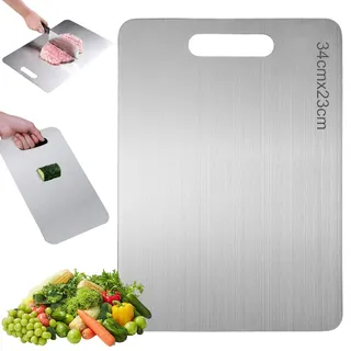 1 Stück Schneidebrett Edelstahl (34 x 23 cm), Titan Schneidebrett, Profis und Haushalt, Hygienisch und Messerschonend, Ideal für Fleisch, Gemüse und Obst