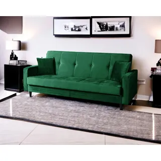 Sofa Luna Schlafsofa im skandinavisches Stil, Couch mit Schlaffunktion und Bettkasten, Polstersofa für Wohnzimmer 213 cm Farbe: Paris 135 – grün - Grün, dunkelgrün