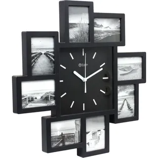 Miraval Design Bilderrahmenuhr Wanduhr mit 8 Bilderrahmen zum Individualisieren 350 mm lautlos kein Ticken Japanisches Quarzuhrwerk - Schwarz