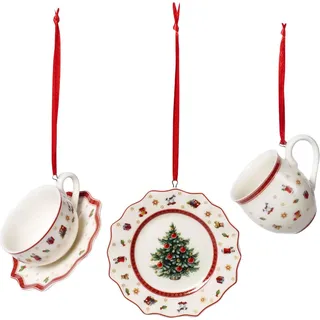 Villeroy & Boch Toy's Delight Decoration Ornamente Geschirrset 3tlg. Ornamente zum Hängen, Premium Porzellan, Tex tilien, Metall, weiß,