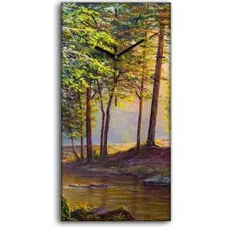 Wohnzimmer-Bild Leinwand Uhr Geräuschlos 30x60 groß Malerei Landschaft - schwarze Hände - Grün
