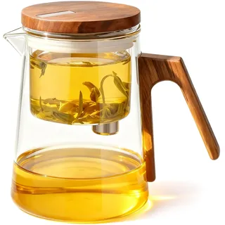 GBKDQQ Magic Teekanne Glas mit Sieb, 700ml Teezubereiter für Losen Tee mit Magnet Sauger-Deckel, Borosilikatglas Teeservice, Transparent Schräggriff Rotationsteekanne, Teekanne, für Zuhause und Büro