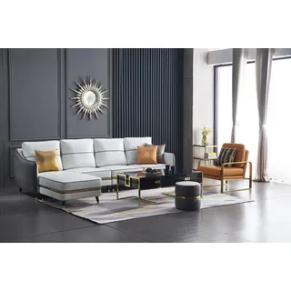 Wohnlandschaft Ecksofa L Form Sessel Set Garnitur Modern Sofa Leder Sitz Ecke - Weiß