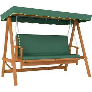 Outsunny 2in1 Hollywoodschaukel mit Liegefunktion 236x130x181 cm Dunkelgrün | 3-Sitzer Gartenschaukel aus Holz, Holzschaukel mit Sonnendach Sitzauflage, Schaukelbank bis 330kg, für Garten, Terrasse