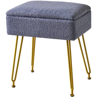 YMYNY Schminkhocker Stuhl mit Stauraum, Pouf Couch Hocker, Moderner Multifunktionaler Make-up-Hocker für Schlafzimmer, Wohnzimmer 40 x 30 x 47CM Blau HBD031BU