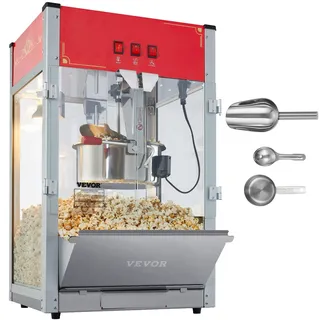 Vevor Popcornmaschine Popcornautomat - 1440 W Popcornmaschine mit 12-oz-Kessel für bis zu 80 Tassen pro Ladung, mit gehärtetem Glas und 3 Edelstahlschaufeln