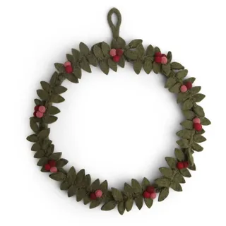 Én Gry & Sif Türkranz I Hand-Made & fair-Trade Kranz aus Filz, skandinavische Deko für Herbst Winter Weihnachten I Weihnachtskranz dunkelgrün mit roten Beeren, ⌀30cm