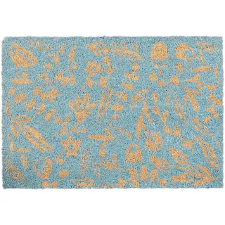 Relaxdays Fußmatte Kokos, Blumen Motiv, 40x60 cm, Rutschfester Türvorleger innen & außen, Kokosmatte, Fußabtreter, blau