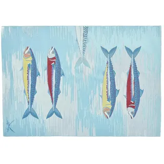 Sansibar "Rantum Beach SA-015", rechteckig 5 mm Höhe Flachgewebe, modernes Design, Motiv Fische, In- & Outdoor geeignet,
