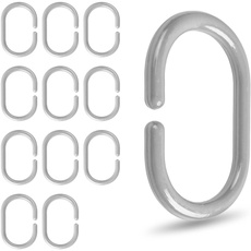 Duschvorhang Ringe, 12 Stück, in Grau, 4,6 x 2,9 cm Innendurchmesser, für Duschvorhangstangen, graue Duschringe, aus stabilem Kunststoff, Ringe Duschvorhang, Duschvorhangringe, Duschhaken C-Ring