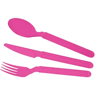 GioStyle 3-teiliges Besteck-Set aus lebensmittelechtem Kunststoff | 19 cm | Fuchsia | Made in Italy | Perfekt für Partys, Picknicks, Camping | Linie Trippy