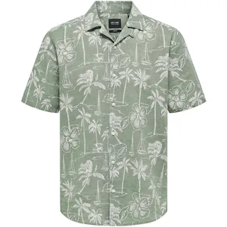 ONLY & SONS Herren Kurzarm Hemd Tropisches Sommerhemd mit Sommer Design Bequemes Casual Shirt, Farben:Olive, Größe Hemd:XS