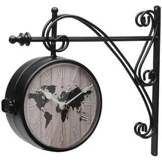 Versa Wanduhr Weltkarte Metall 8 x 27 x 31,5 cm, Bunt