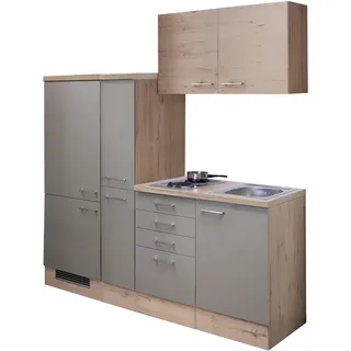 Flex-Well Küche »Riva«, Gesamtbreite 190 cm, mit Apothekerschrank, mit Einbau-Kühlschrank etc., grau