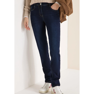 Slim-fit-Jeans CECIL "Style Scarlett", Damen, Gr. 27, Länge 32, blau (dunkelblau wash), Denim/Jeans, Obermaterial: 78% Baumwolle, 20% Polyester, 2% Elasthan. Futter: 52% Polyester, 48% Baumwolle, unifarben, slim fit lang, Jeans Slim-fit-Jeans, mit Stretch
