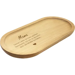 Deko Tablett Holz Oval,Geschenk für Familie-Graviertes Bambus Tablett,Papa Mama Opa Oma Geschenk für Weihnachten Geburtstagsgeschenk, Deko Holztablett Serviertabletts Untersetzer Tischdeko(Mama)