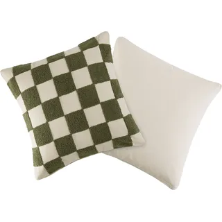 Dekokissen HOMSY BY ANA JOHNSON "Chessley", creme, grün, B:50cm L:50cm, Baumwolle, Dekokissen_Sitzkissen_Kissenhüllen, Dekokissen, 3D-Optik aus Baumwolle, Zweiseitiges Design, Pflegeleicht, 1er Pack, Topseller
