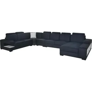Ecksofa Design Eckgarnitur Eckcouch Sofa Couch Polster Wohnlandschaft LED USB - Schwarz