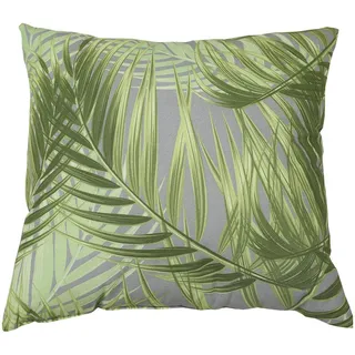 Outdoor-Kissen , Grau, Grün , Textil , Blätter , Füllung: Schaumstoff, Vlies , 48x48 cm , Gartenmöbel, Gartenpolster & Auflagen, Gartenkissen