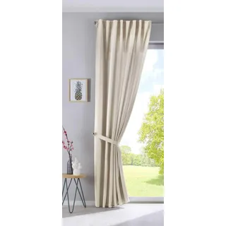 Gardinenbox Vorhang Verdeckte Schlaufen Cationic »JENA« HxB 250x140 cm Sand Blickdicht Leinen Optik Gardine Meliert Gardinenband mit Raffhalter, 2019037