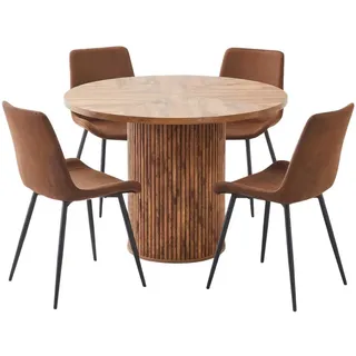 Urban Meuble Esstischset rund 100cm 4 stühle holzoptik