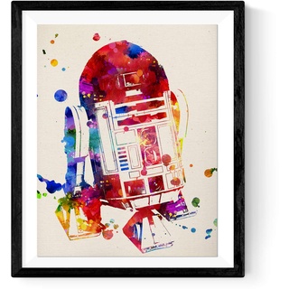 Nacnic R2-D2 Aquarell Poster. Wasserfarbe Stil Wanddekoration von Star Wars. Verschiedene bunte Science Fiction Filme Bilder. 30x40 cm ohne Rahmen.