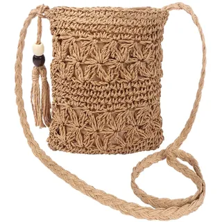 Moorle Strohtasche Damen, Strohtaschen Damen Boho Stil für Sommer | Stroh Umhängetasche mit Quaste, Stroh Handtasche Crossbody Tasche für Sommer Urlaub Strand Reisen