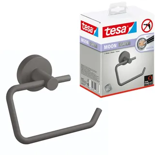 tesa Moon Grey Toilettenpapierhalter,matt grau - Rollenhalter ohne Deckel für Bäder im Industrial Style und Moderne Badezimmer - bohrfrei, inkl. Klebelösung - 140mm x 99mm x 53mm