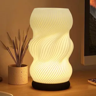 FANSIR Nachttischlampe mit Holzsockel, 9-Stufig Dimmbare Nachttischlampe mit PLA Lampenschirm, Kleine Tischlampe mit USB Kabel für Schlafzimmer Wohnzimme Kinderzimmer(Mittel All-in-One-Druck B)