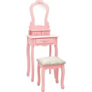 vidaXL Schminktisch-Set mit Hocker Rosa 50x59x136 cm Paulownia-Holz