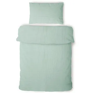 LAYNENBURG Musselin Kinderbettwäsche 100x135cm + 40x60cm – 100% Baumwolle – Oeko-Tex Standard – 3 lagiges Musselin Bettwäsche Set für Baby, Kinder, Jungen & Mädchen (mintgrün)