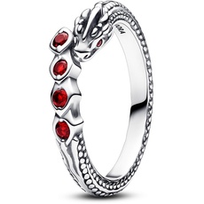 Bild X Game of Thrones Drache Funkelnder Ring aus Sterling Silber mit roten künstlichen Kristallen verziert, Größe: 58,