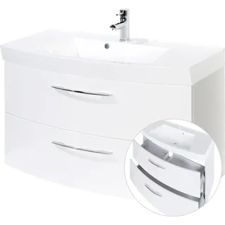 Waschtischunterschrank 100cm mit Waschbecken FLORIDO-03 Hochglanz weiß, B x H x T ca.: 100 x 54 x 47 cm - Weiß