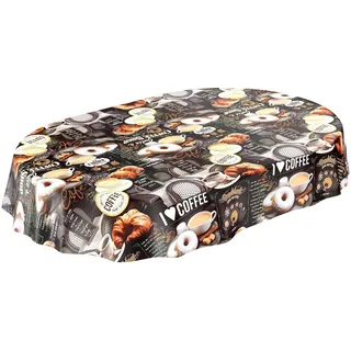ANRO Wachstuchtischdecke abwaschbar Oval 180 x 140 cm Dunkelgrau