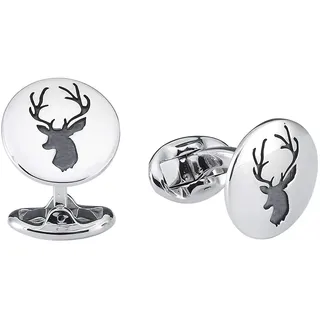 Vinani Design Manschettenknöpfe Hirsch Symbol rund geschwärzt glänzend 925 Sterling Silber Herren Anzug Hemd 2MAH
