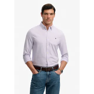 Langarmhemd SUPERDRY "PREPPY OXFORD L/S SHIRT", Herren, Gr. M, N-Gr, light lavender lila chambray, Web, Obermaterial: 100% Baumwolle, gestreift, regular fit normal, Hemden Langarmhemd, Baumwolle, regular fit