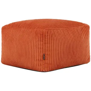 I.C.O.N. Icon Amara Hocker, Orange, Flauschiger Cord Stoff, Sitzsack Cord, Sitzpuff, Pouf Hocker mit Füllung, Fußhocker für das Wohnzimmer, Deko Wohnzimmer