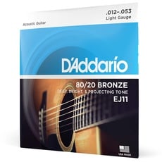 D'Addario Gitarrensaiten Westerngitarre - Gitarrensaiten Akustikgitarre - Acoustic Guitar Strings - EJ11 Bronze Satz Akustikgitarren-Saiten Light 012' - 053'