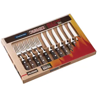 Tramontina Steakbesteck Pizzabesteck, 12-teiliges Set, für 6 Personen, Steakbesteckset, rostfreier Edelstahl, FSC zertifizierter Echtholzgriff, spülmaschinenfest