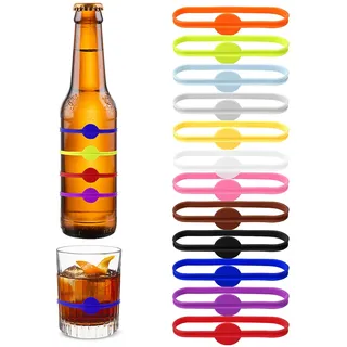 cobee 12 Stück Glasmarkierer, Bunte Glas Markierung Trinkgläser Glasmarker Silikon Party Wein Glas Marker, Wiederverwendbarer Wein Marker für Weinglas Martinigläser Trinkglas Bar Party Dekoration