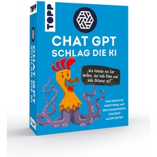 ChatGPT – Schlag die KI. Das kreative Partyspiel mit dem smartesten Chatbot Aller Zeiten: „Erfinde einen Namen für EIN Tier, halb Hahn, halb Oktopus!“ 200 Aufgaben