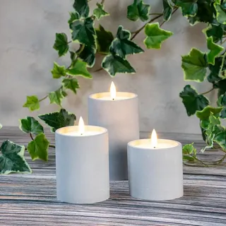 Ideen mit Herz LED-Echtwachskerzen | in dekorativen Beton-Gefäßen | 3er Set | 3 verschiedene Größen | rund | batteriebetrieben | mit Timer-Funktion