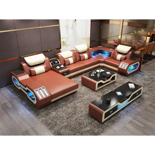 Ausgefallene Wohnlandschaft Ecksofa Polster eckgarnitur couchen sofas usb led - Braun
