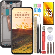 YHX-OU 6,67" Display für Xiaomi Poco X3 Poco X3 NFC Poco X3 PRO Reparatur und Ersatz LCD Display Touchscreen Digitizer mit Werkzeugen+1 Stück gehärtetes Glas (Schwarz+Rahmen)