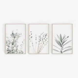 ZOYIEP 3er Poster Set Wohnzimmer - Bilder Deko Schlafzimmer - Lavendel Eukalyptus Pflanze Stilvolle Wandbilder - ohne Bilderrahmen (13 x 18 cm)